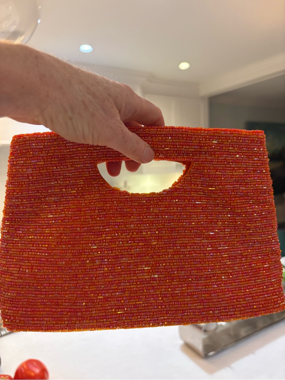 Moyna Hand-Beaded Orange Cutout Handle Clutch Bag